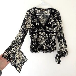 True Y2K Babydoll Lace Top Women L USA Made Flutter Sleeve Fairy Grunge Coquette